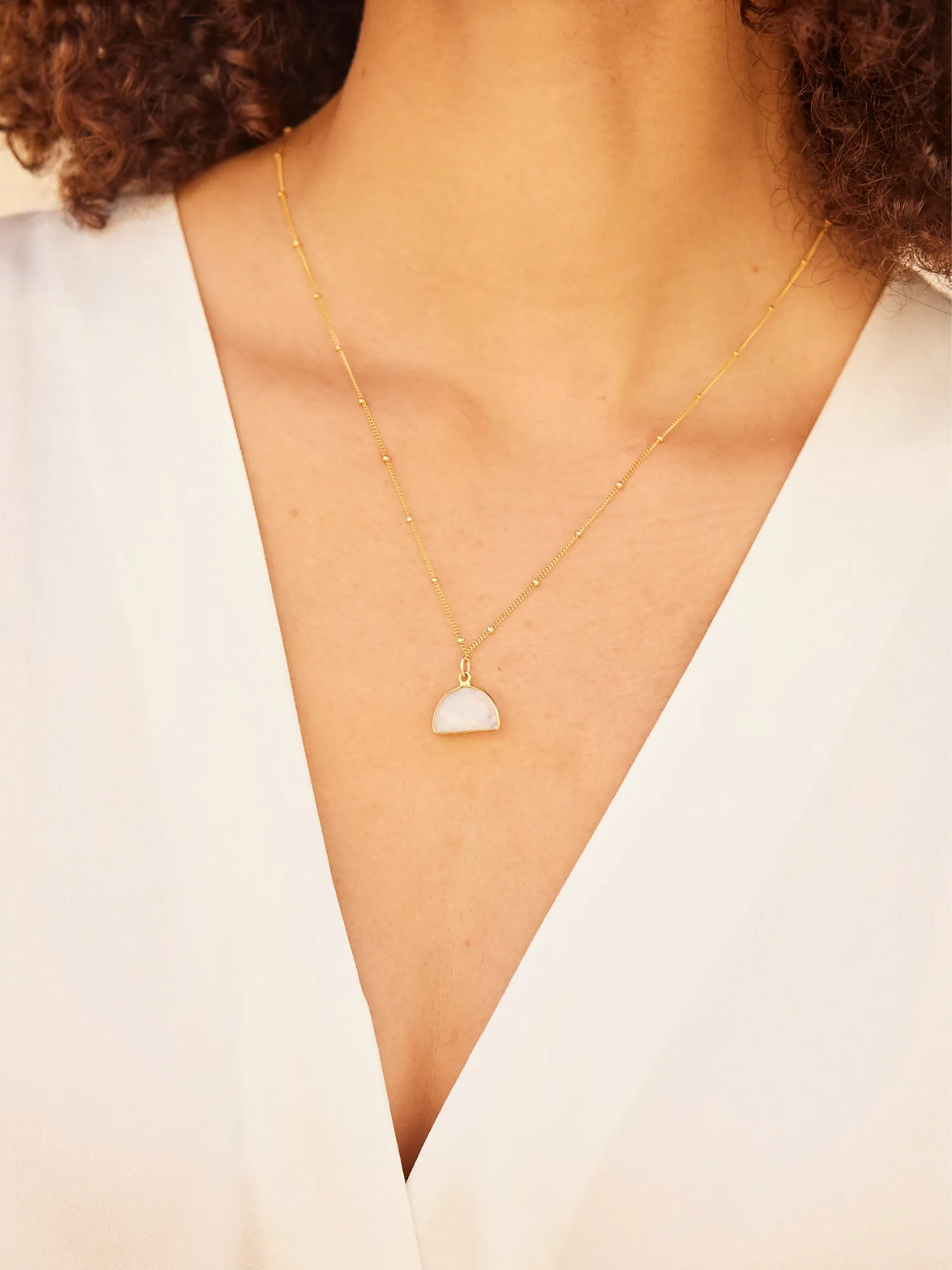Amanda Moonstone Half Moon Pendant Necklace