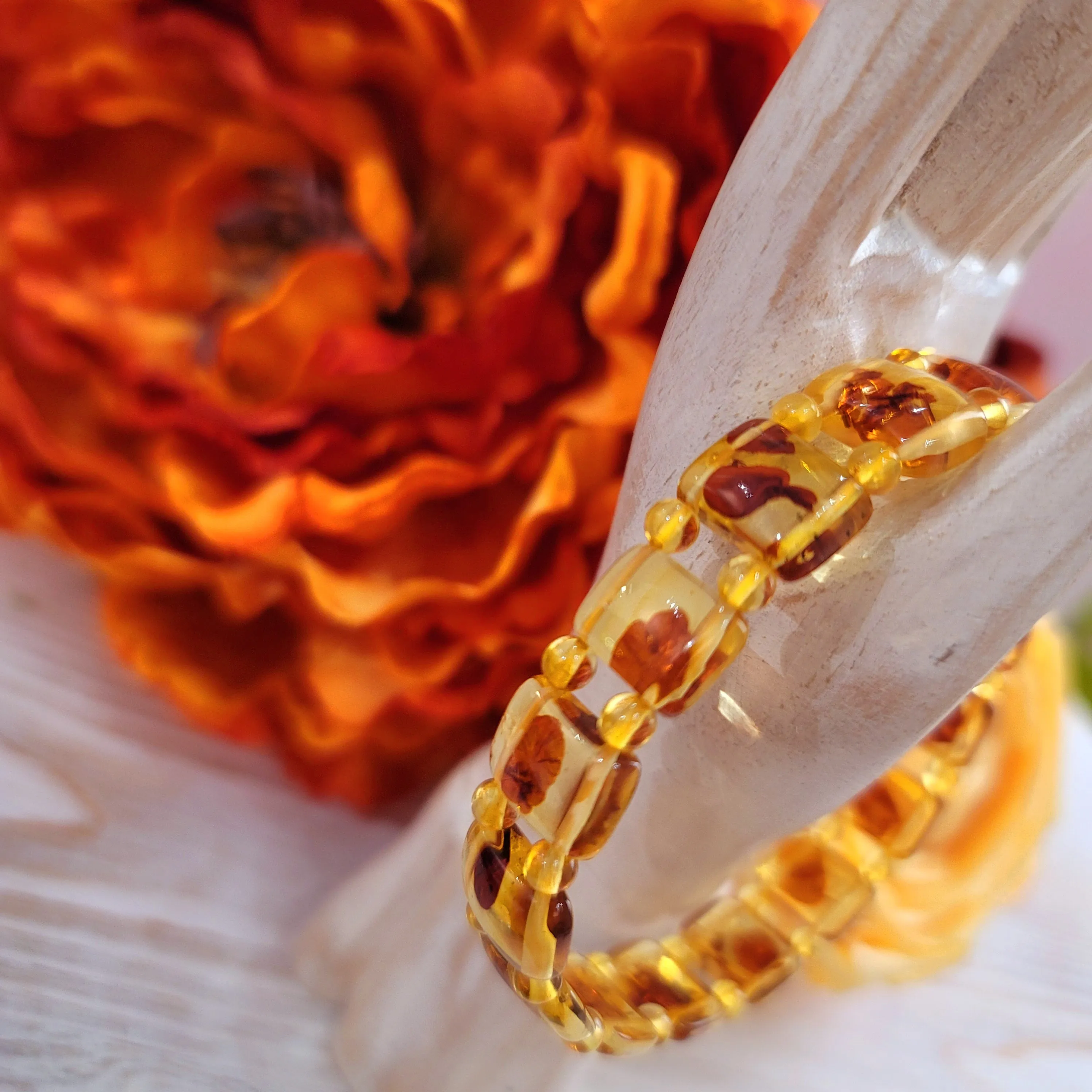 Amber Bracelet Stretchy Bangle for Healing and Pain Relief