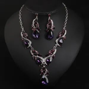 American exaggerated necklace and earrings set amethyst short clavicle chain women's dress banquet
