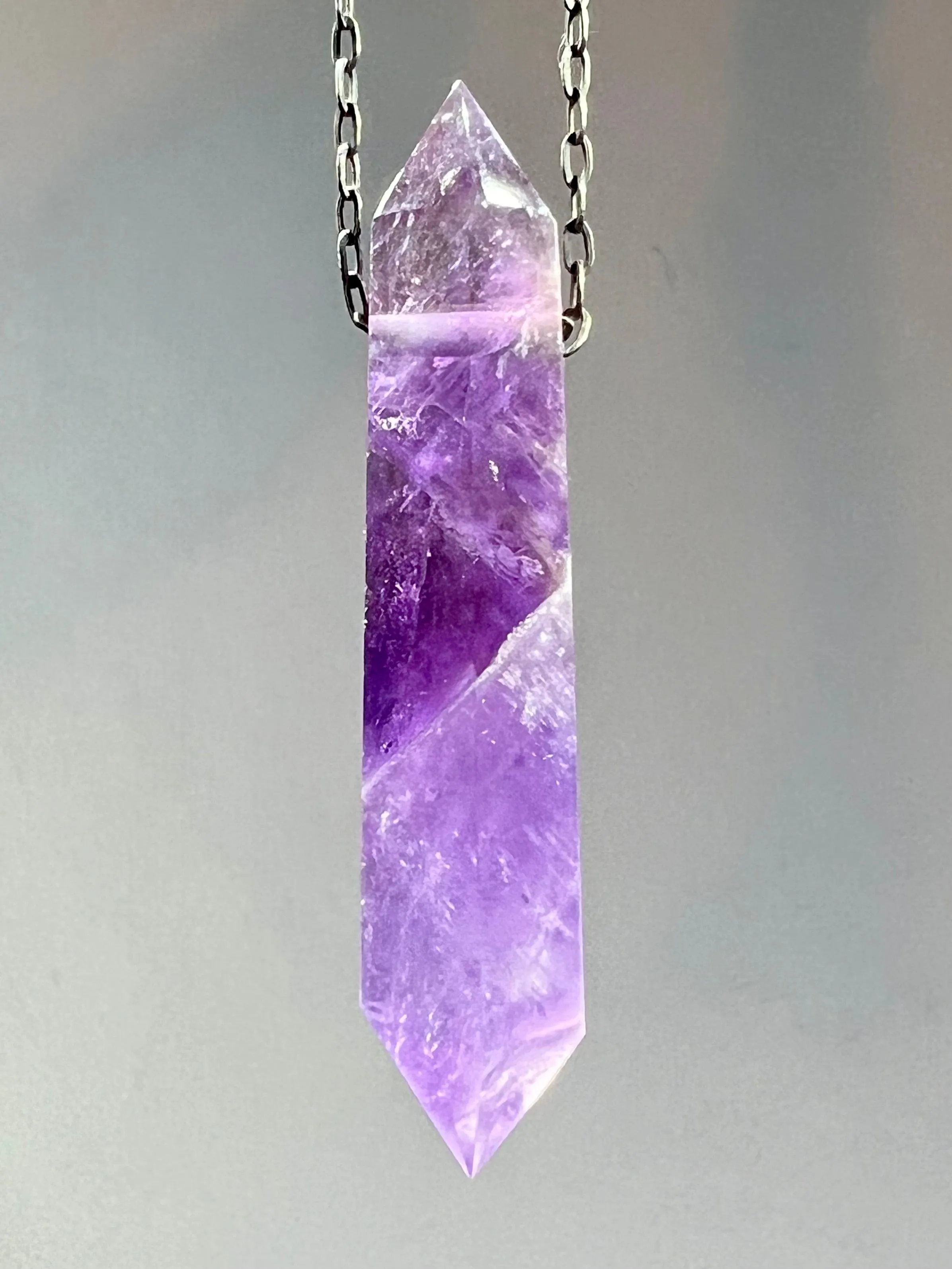 Amethyst Crystal Necklace with Chevron pattern