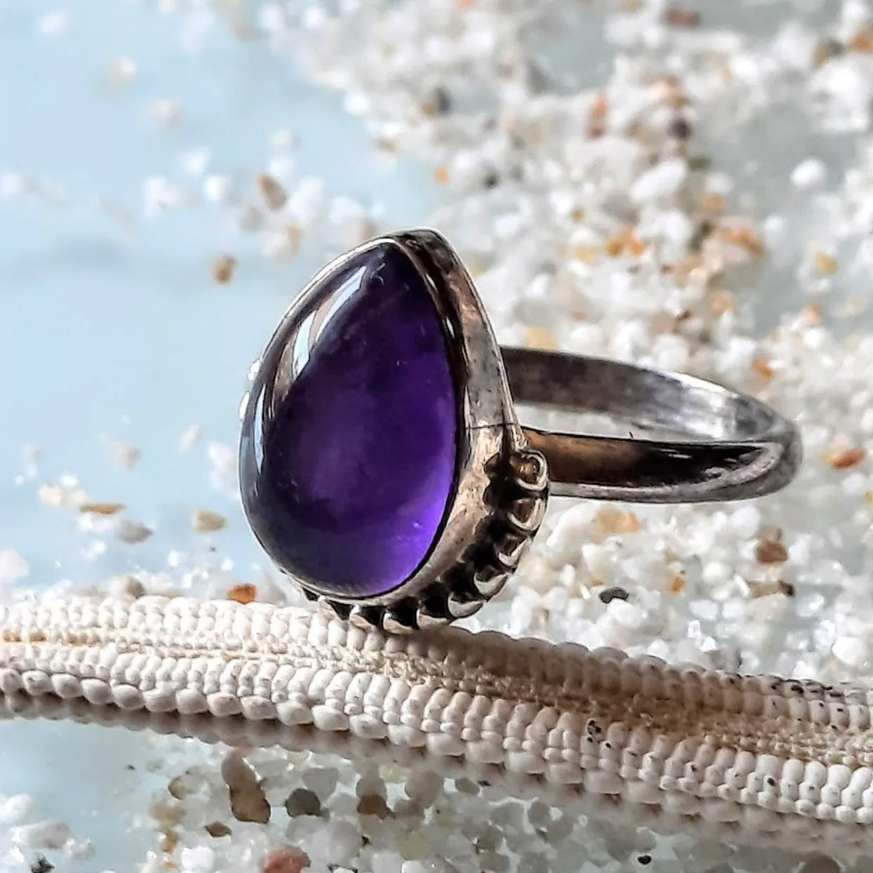 AMETHYST DROP - 925 SILVER RING