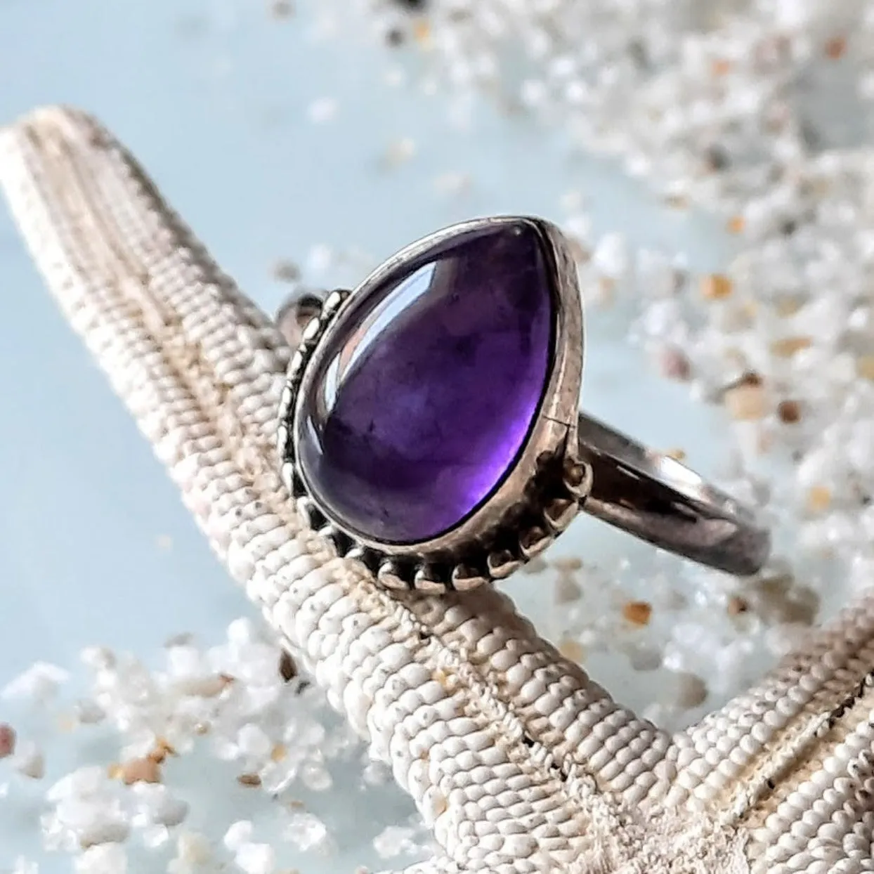 AMETHYST DROP - 925 SILVER RING