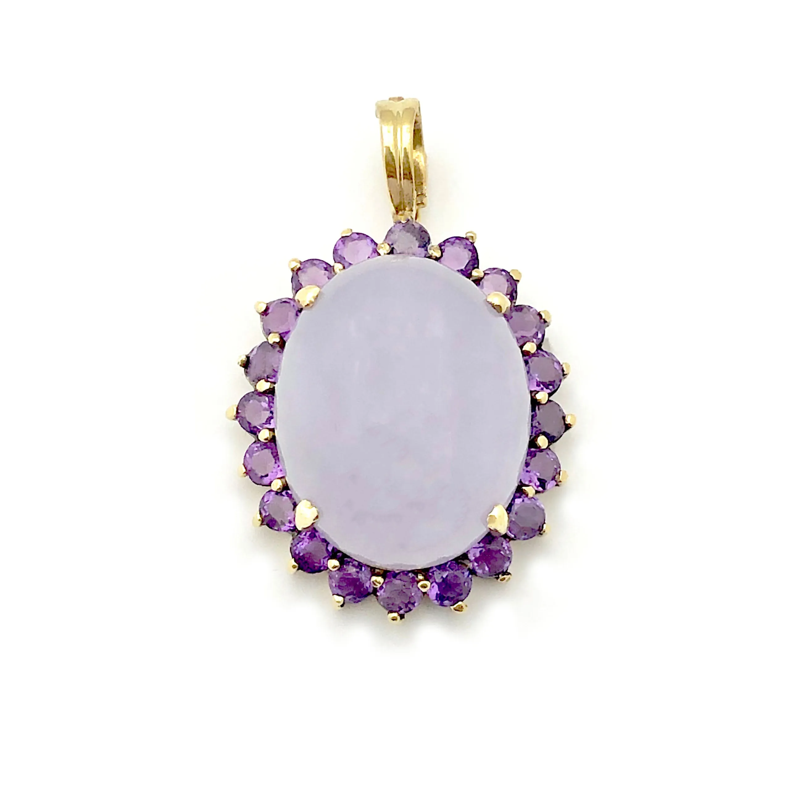 Amethyst-Framed Lilac Jade Pendant (14K)