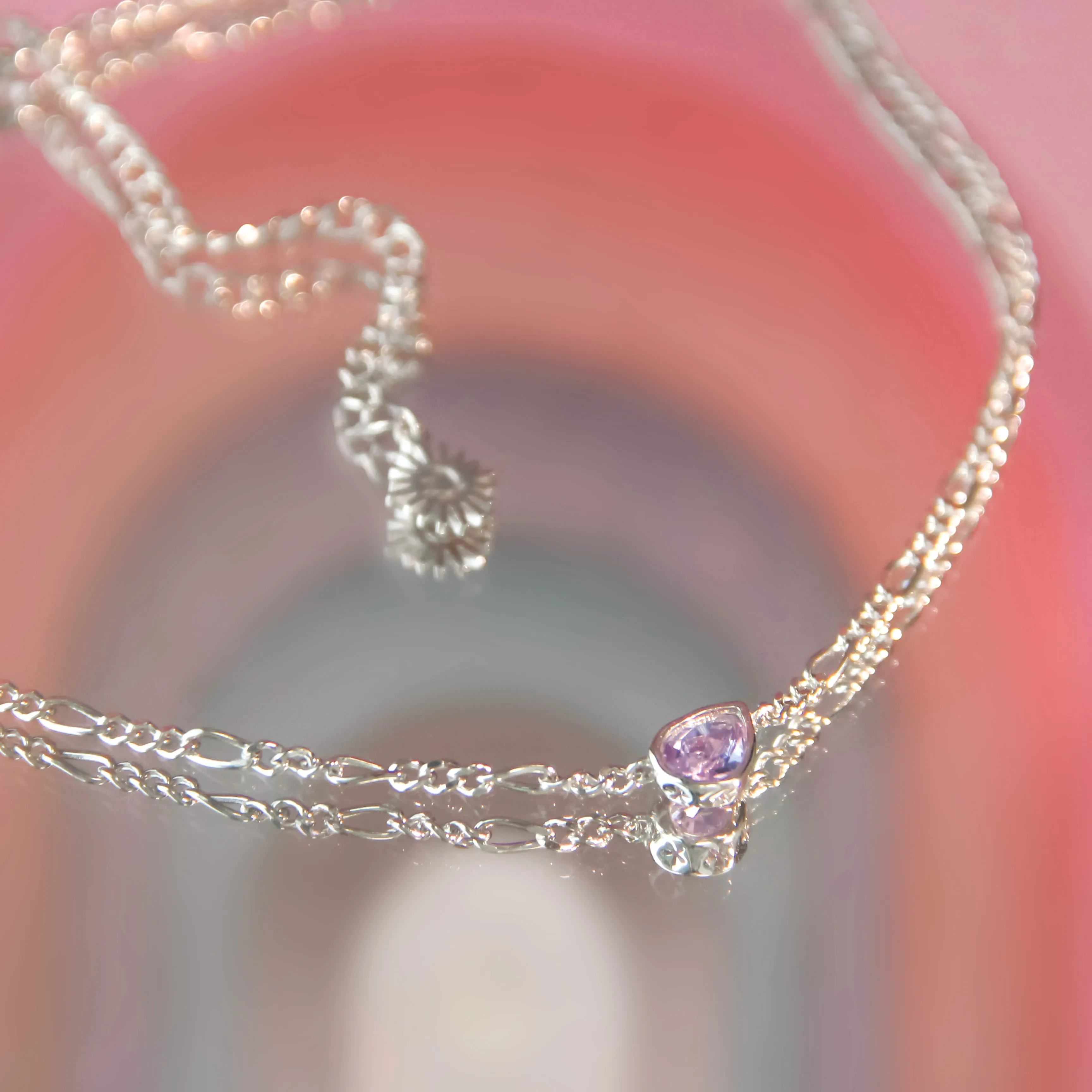 Amethyst Silver Figaro Necklace - Lindy