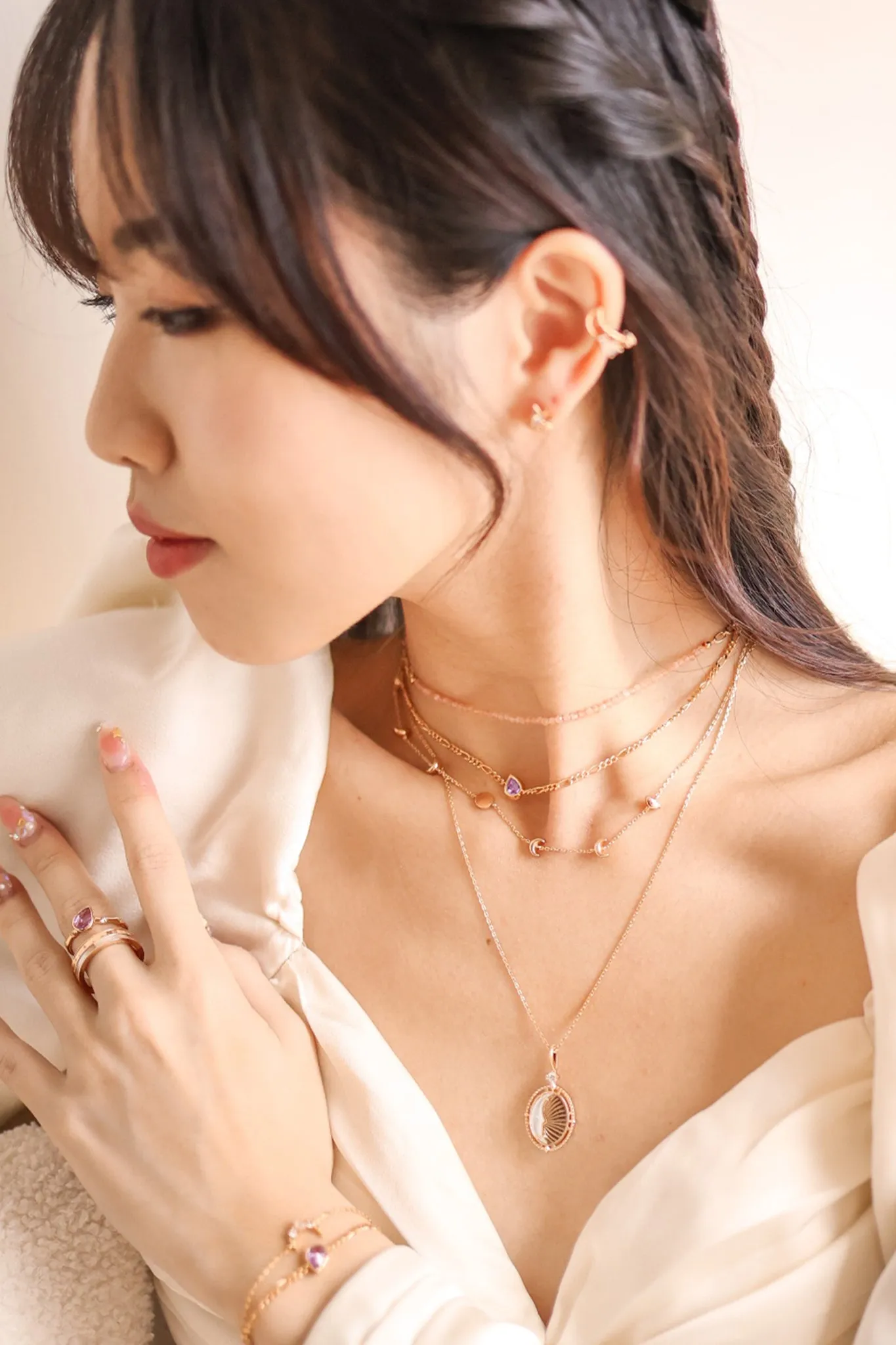 Amethyst Silver Figaro Necklace - Lindy