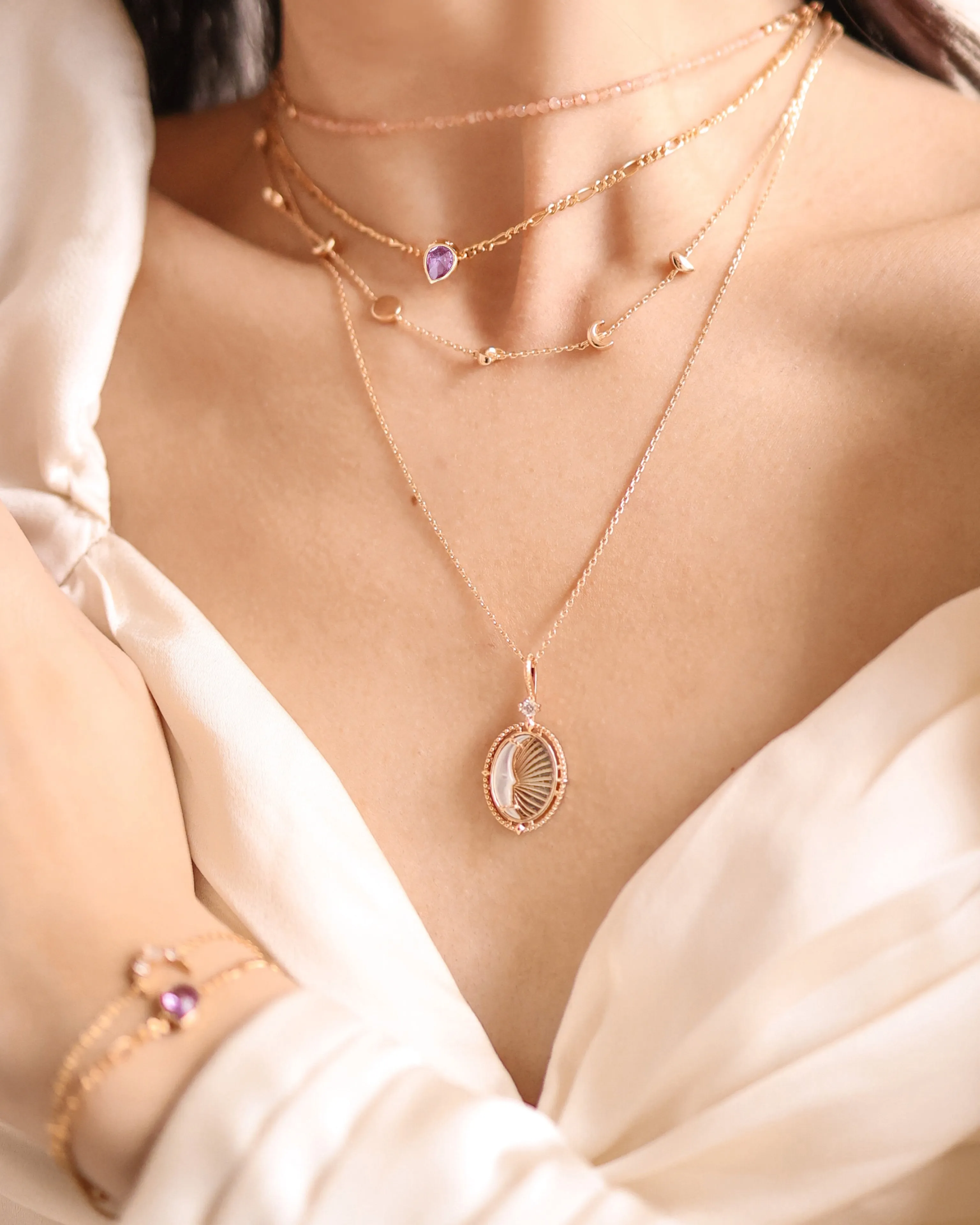 Amethyst Silver Figaro Necklace - Lindy