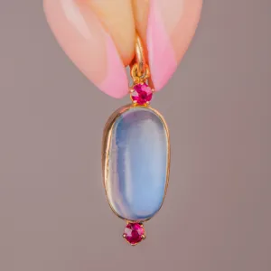 Antique 9ct Gold Ceylon Moonstone Charm, Ruby Accents