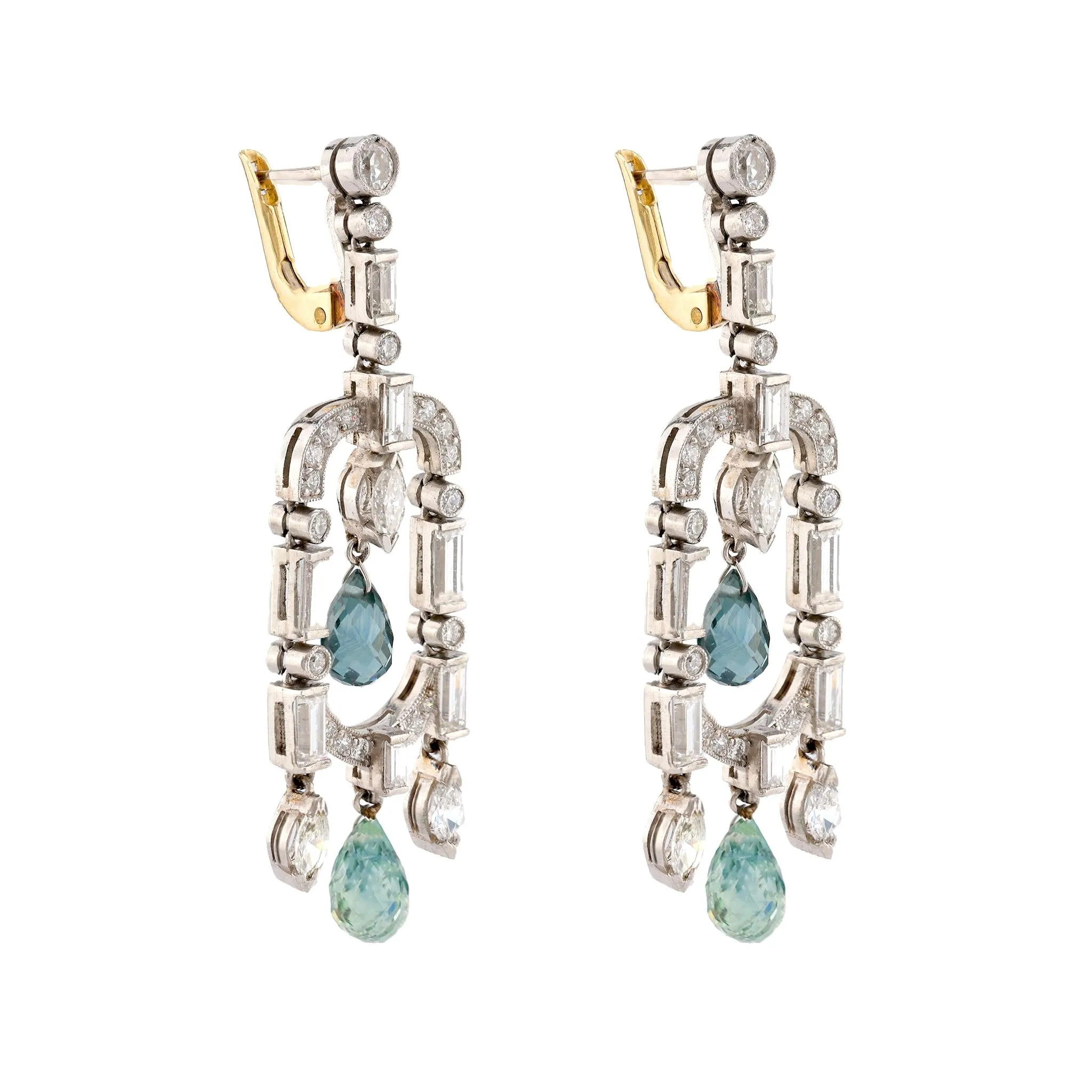 Art Deco Inspired Aquamarine Diamond Platinum Chandelier Earrings