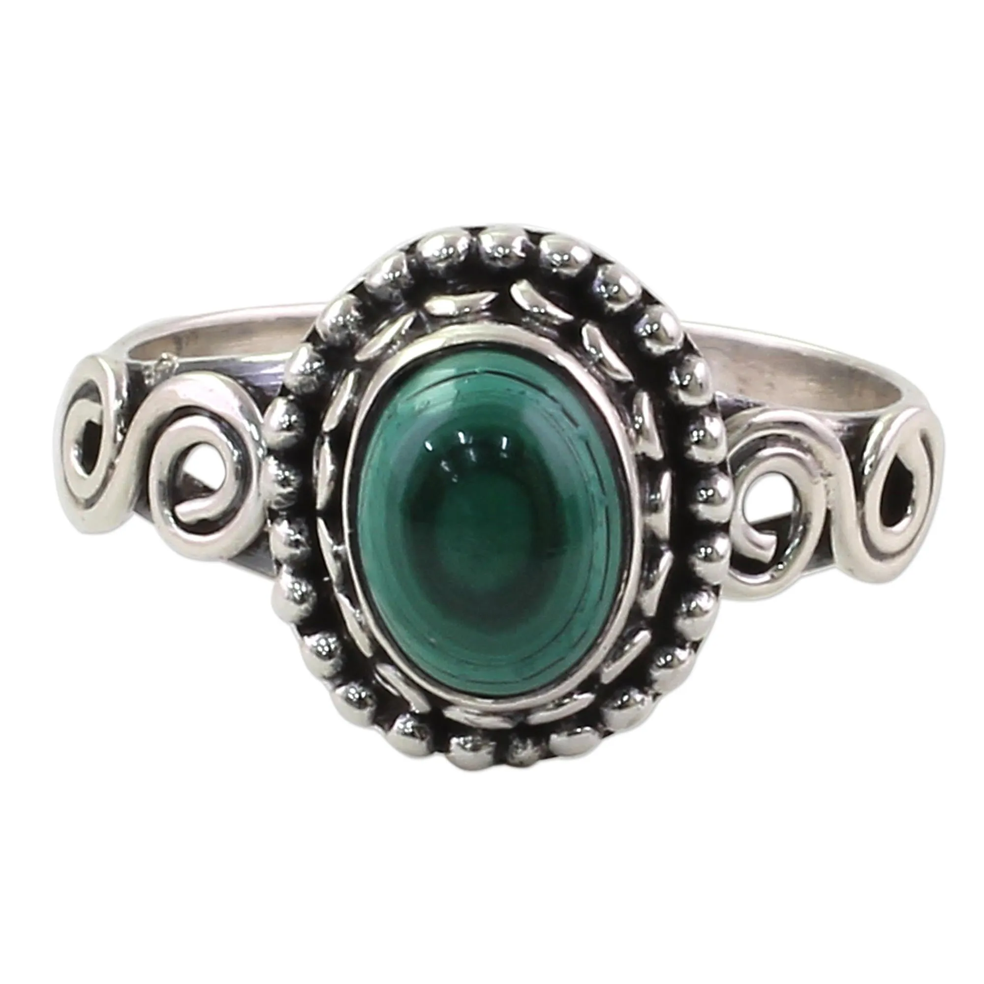 Artisan Designed Sterling Silver and Malachite Cocktail Ring - Hypnotic Forest | NOVICA
