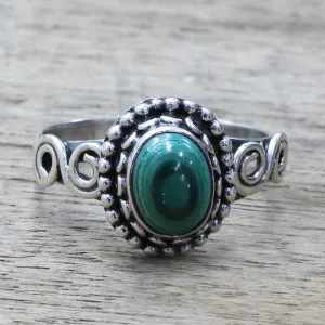 Artisan Designed Sterling Silver and Malachite Cocktail Ring - Hypnotic Forest | NOVICA