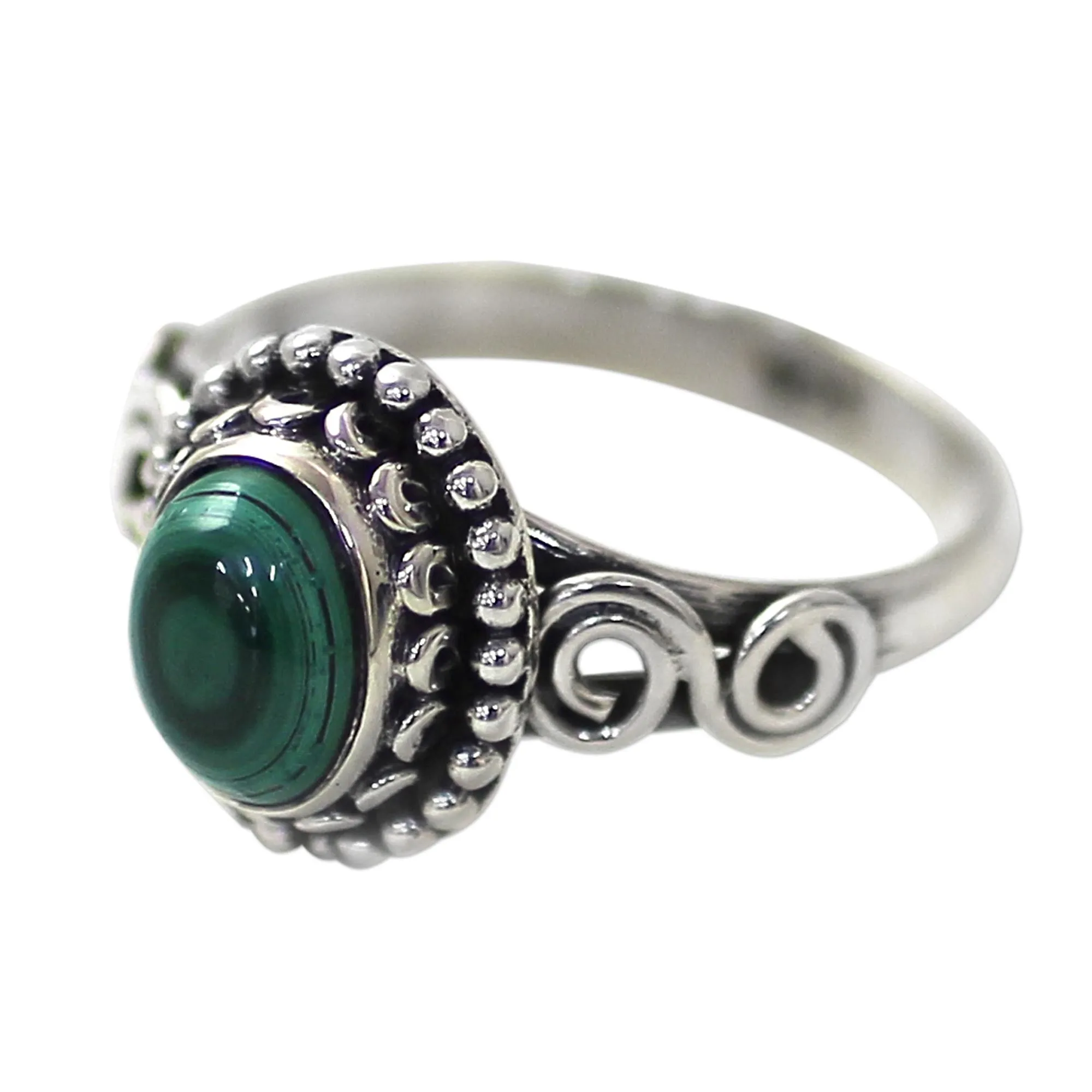 Artisan Designed Sterling Silver and Malachite Cocktail Ring - Hypnotic Forest | NOVICA