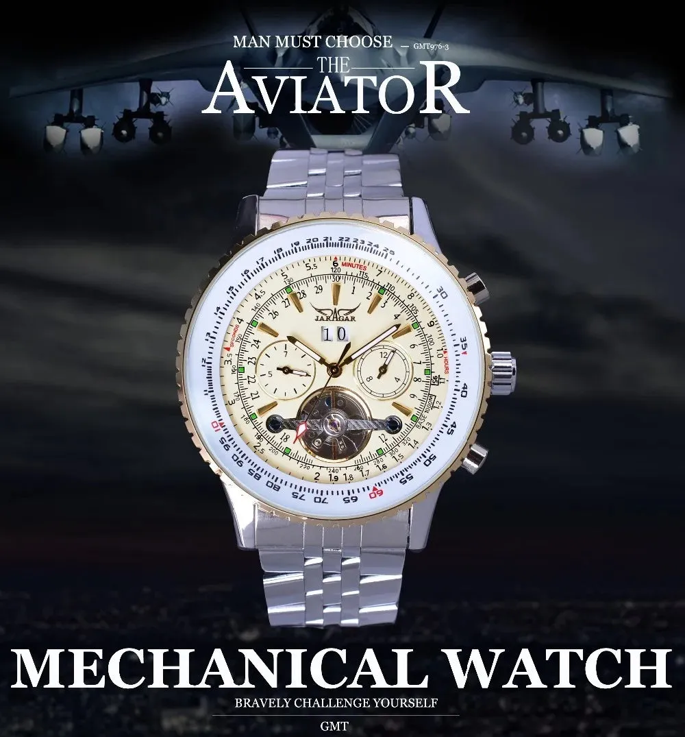 Aviator BRTL Man's Luxury Wrist Sport Multifunction Watch Automatic Tourbillion Design Movement Date Day,Week & Month Calendar Waterproof
