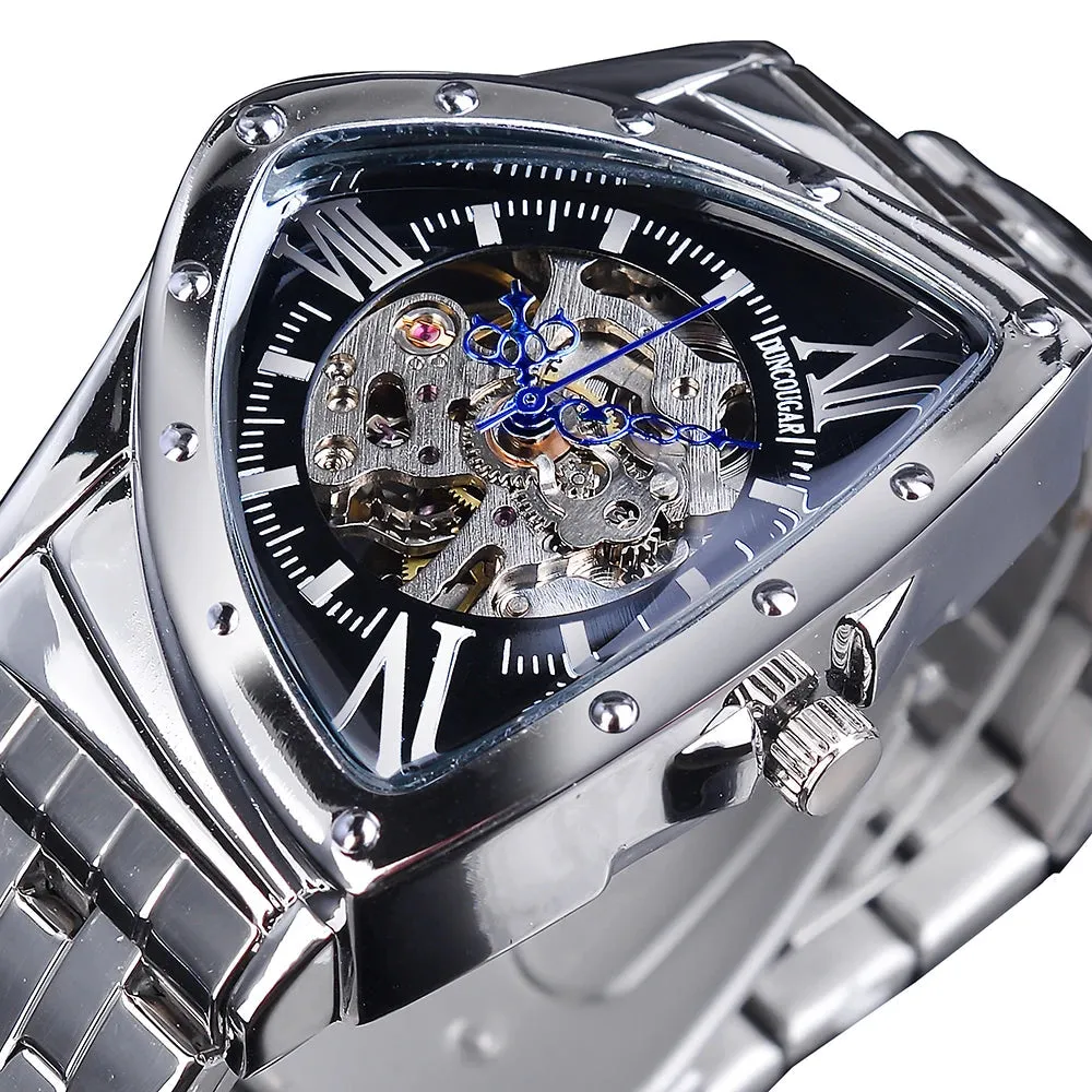 Aviator DUNCOUGAR Man's Luxury Wrist Sport Black Triangle Skeleton Watch Automatic Design Movement Waterproof