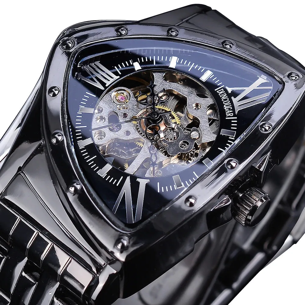 Aviator DUNCOUGAR Man's Luxury Wrist Sport Black Triangle Skeleton Watch Automatic Design Movement Waterproof