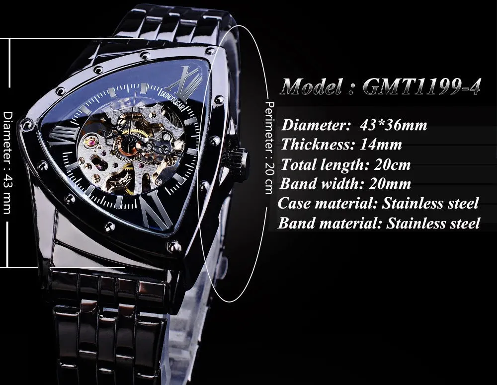 Aviator DUNCOUGAR Man's Luxury Wrist Sport Black Triangle Skeleton Watch Automatic Design Movement Waterproof