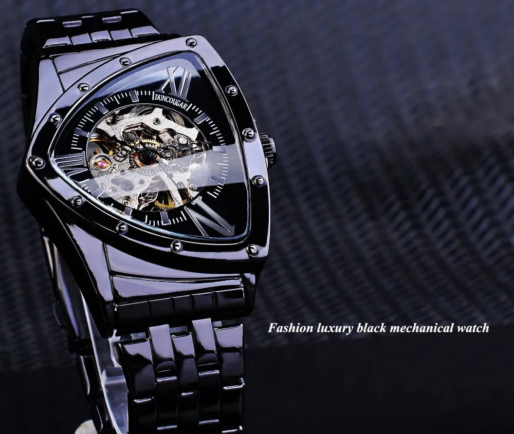 Aviator DUNCOUGAR Man's Luxury Wrist Sport Black Triangle Skeleton Watch Automatic Design Movement Waterproof