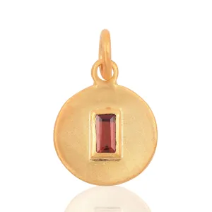 Baguette Shaped Garnet Solitaire Round Pendant