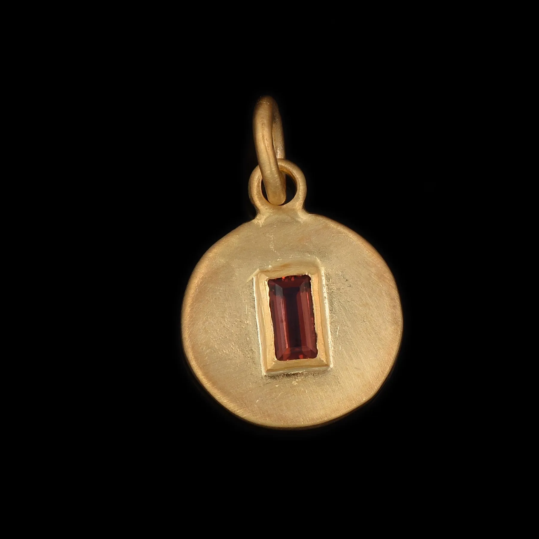 Baguette Shaped Garnet Solitaire Round Pendant