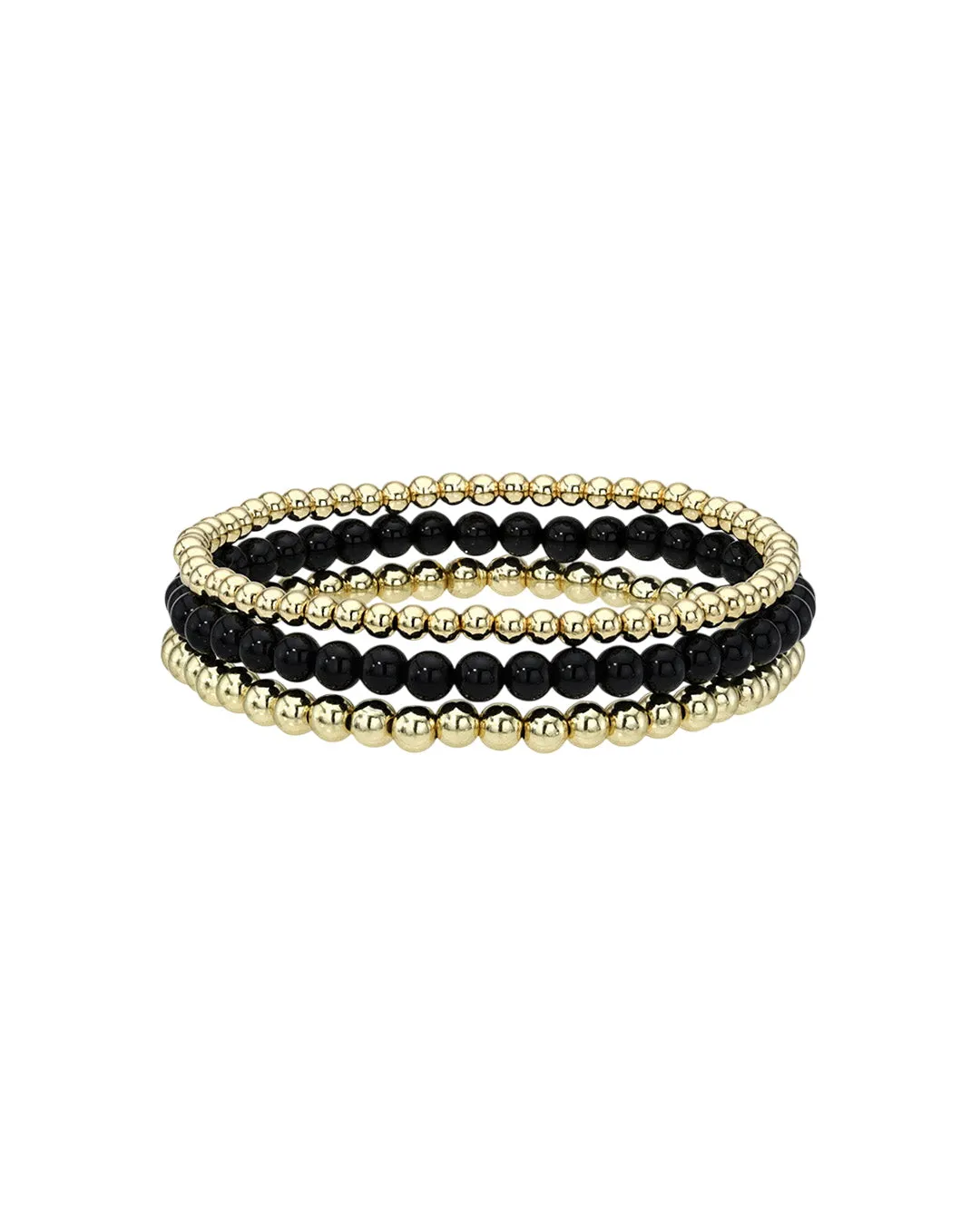 Black And Gold Mixed Bead Bracelet Stack