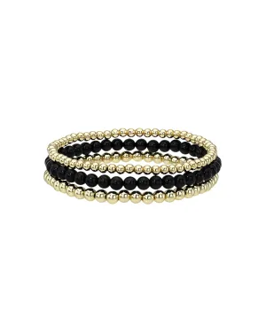Black And Gold Mixed Bead Bracelet Stack