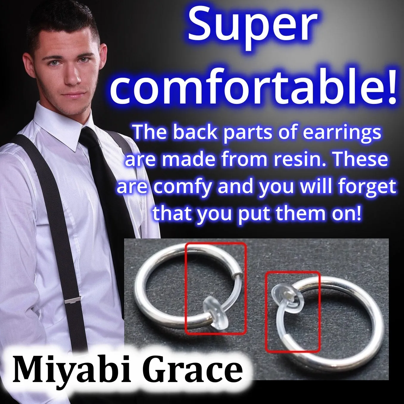 Black Ball Invisible Clip On Hoop Earrings