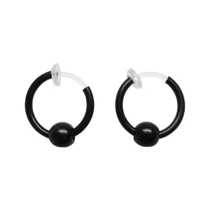 Black Ball Invisible Clip On Hoop Earrings