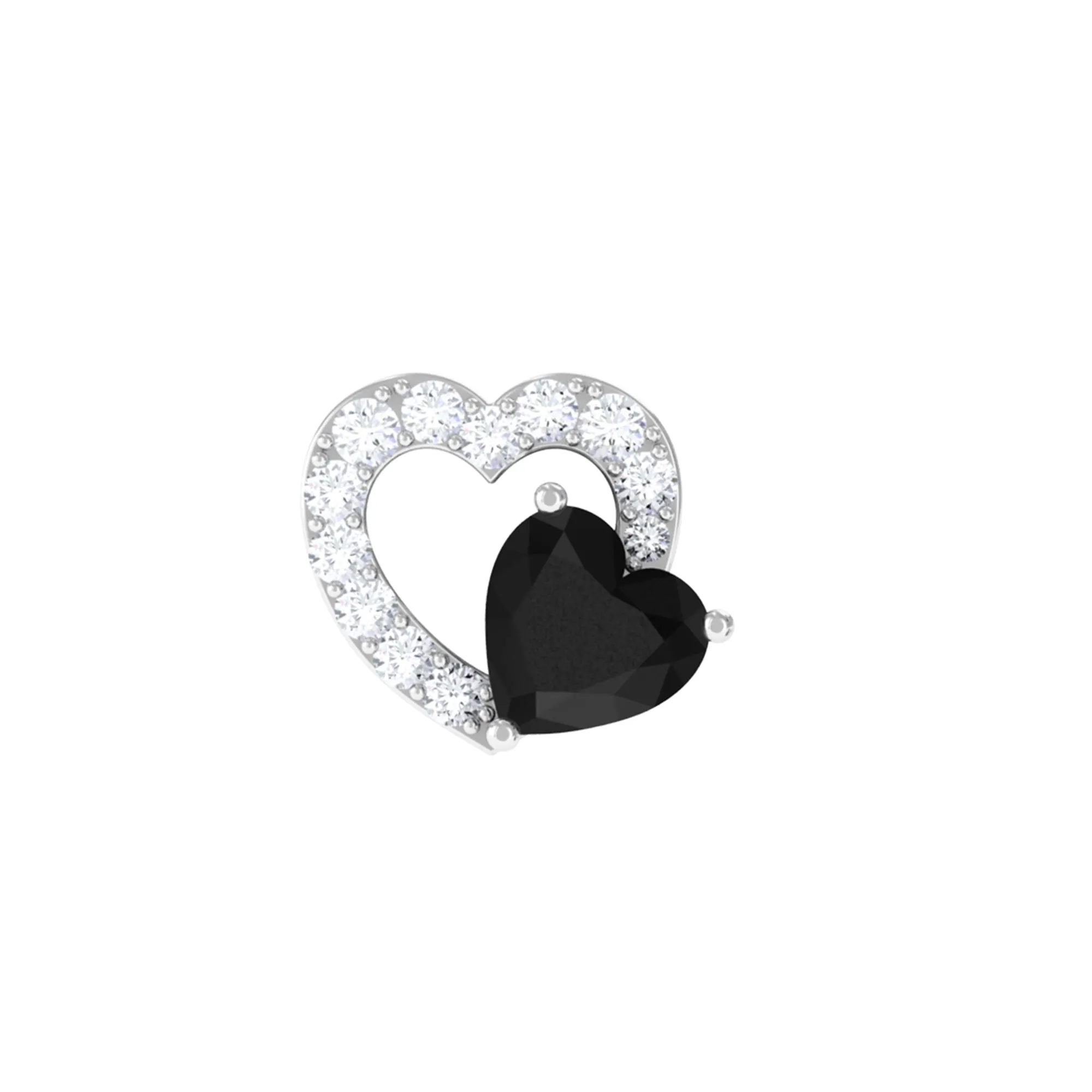 Black Onyx and Moissanite Heart Helix Earring in Gold