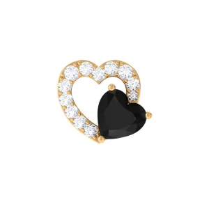 Black Onyx and Moissanite Heart Helix Earring in Gold