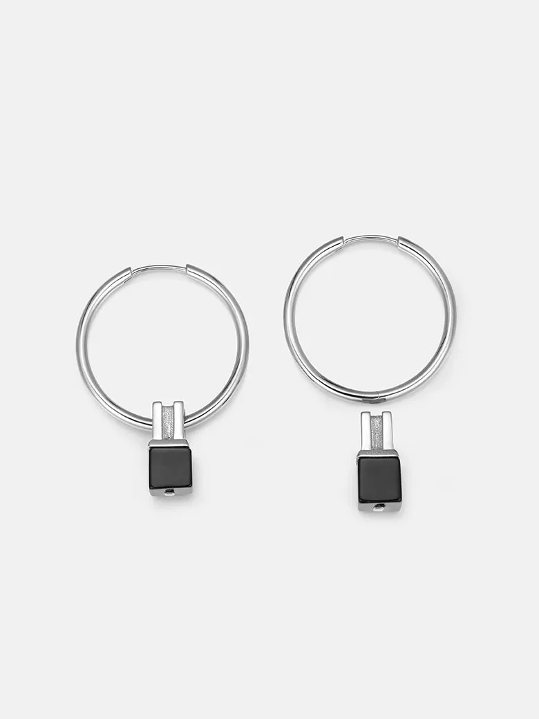 Black Onyx Hoop Earrings