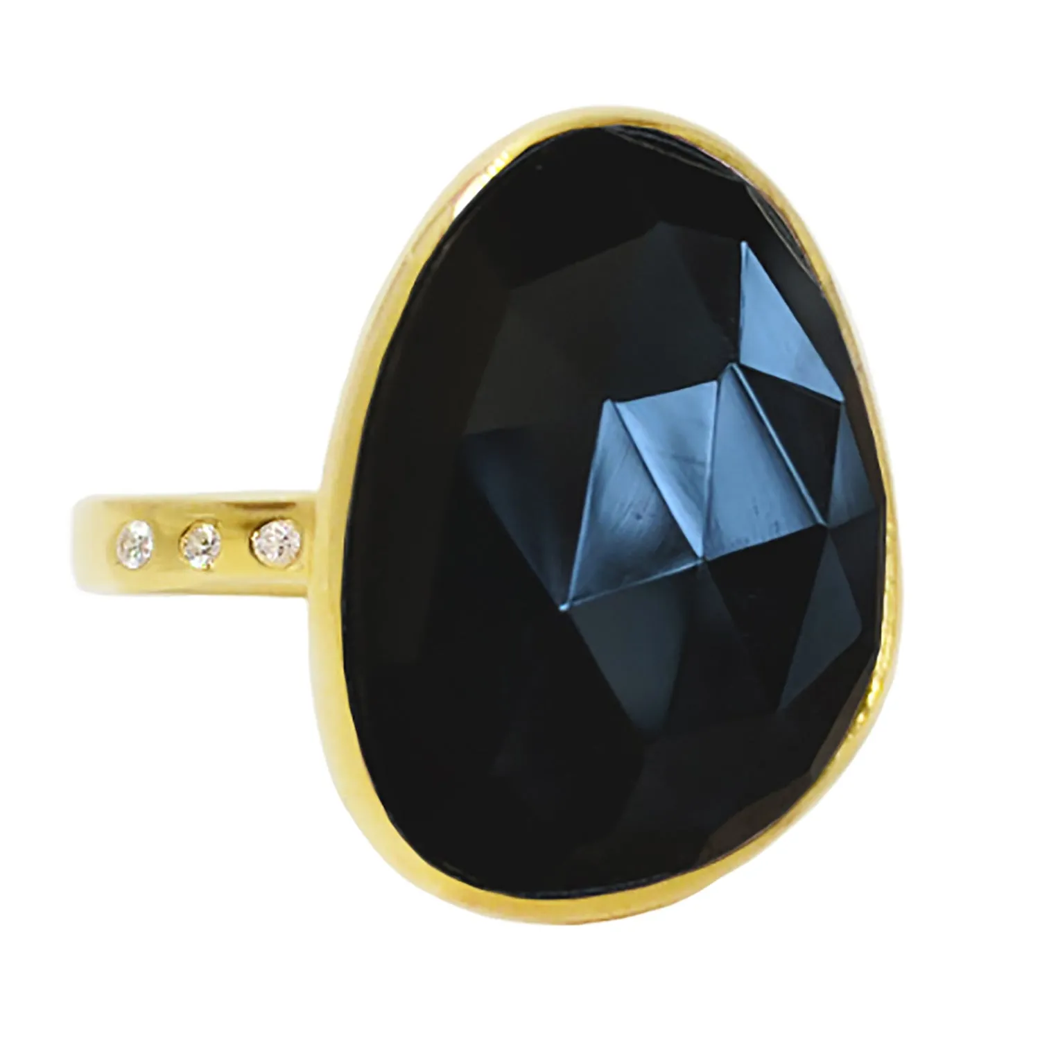 Black Spinel Large Gemstone Cocktail Ring in Gold