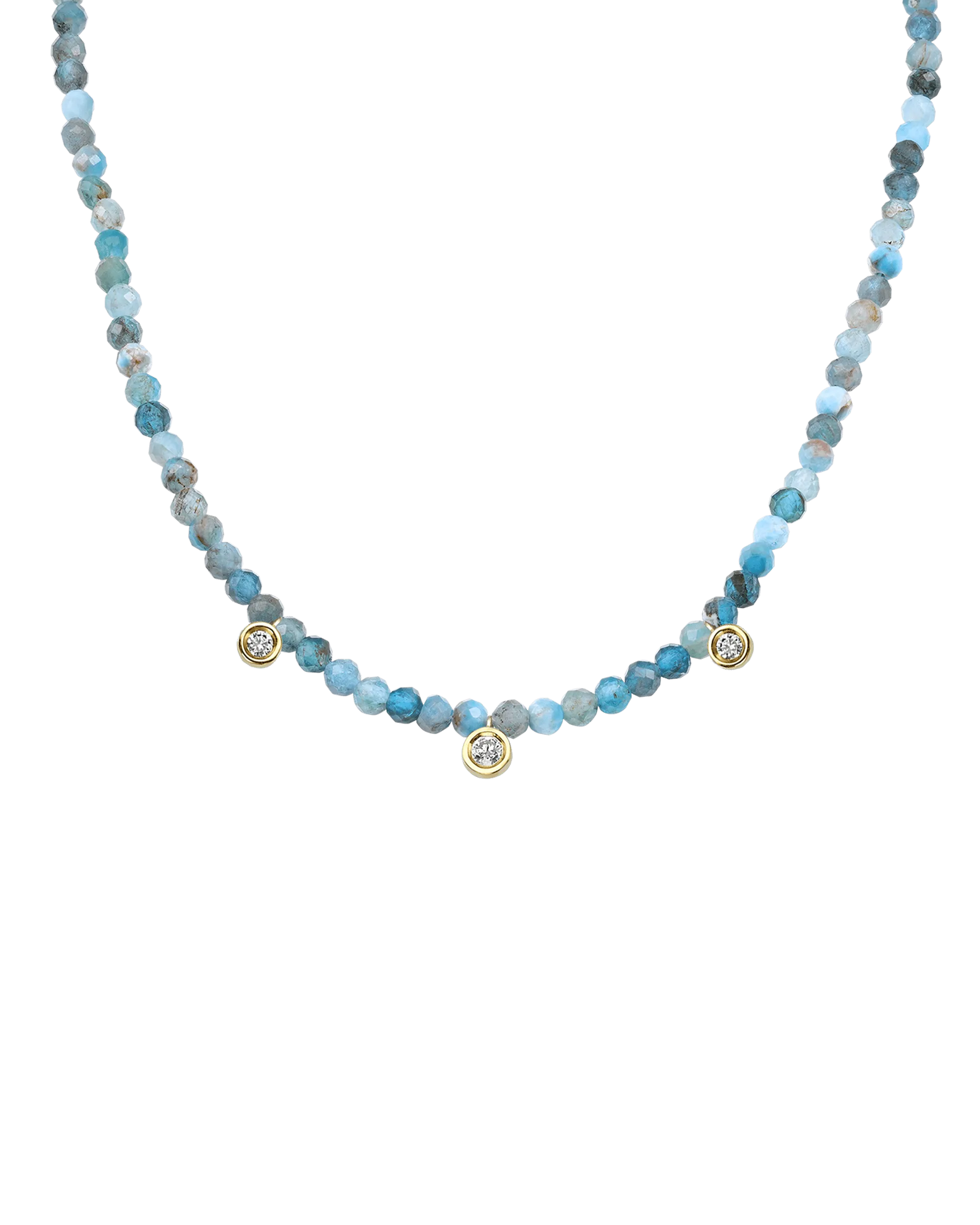 Blue Lapis Gemstone & Three diamonds Necklace - 14K Rose Gold