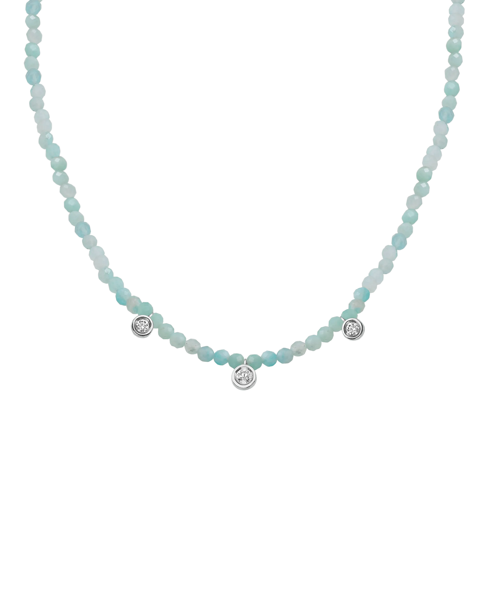 Blue Lapis Gemstone & Three diamonds Necklace - 14K Rose Gold
