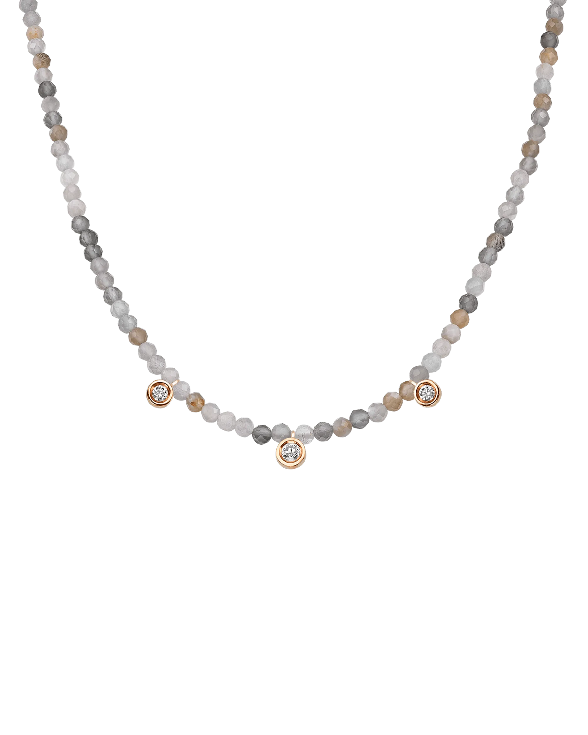 Blue Lapis Gemstone & Three diamonds Necklace - 14K Rose Gold