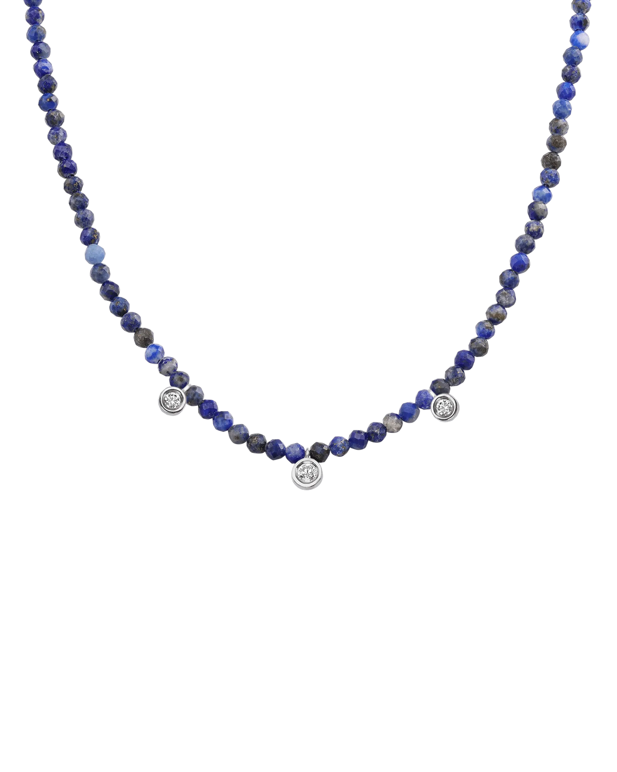 Blue Lapis Gemstone & Three diamonds Necklace - 14K Rose Gold
