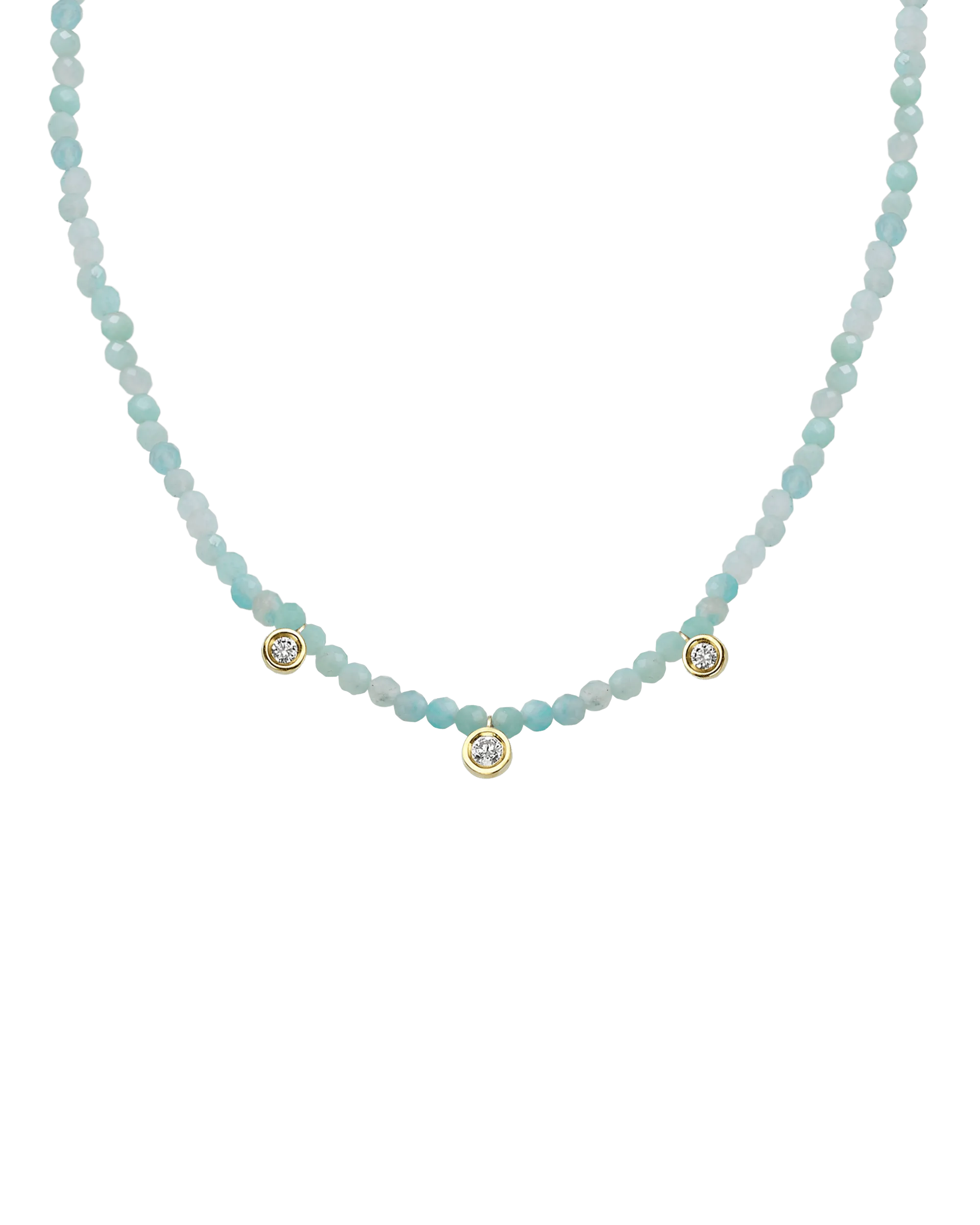 Blue Lapis Gemstone & Three diamonds Necklace - 14K Rose Gold