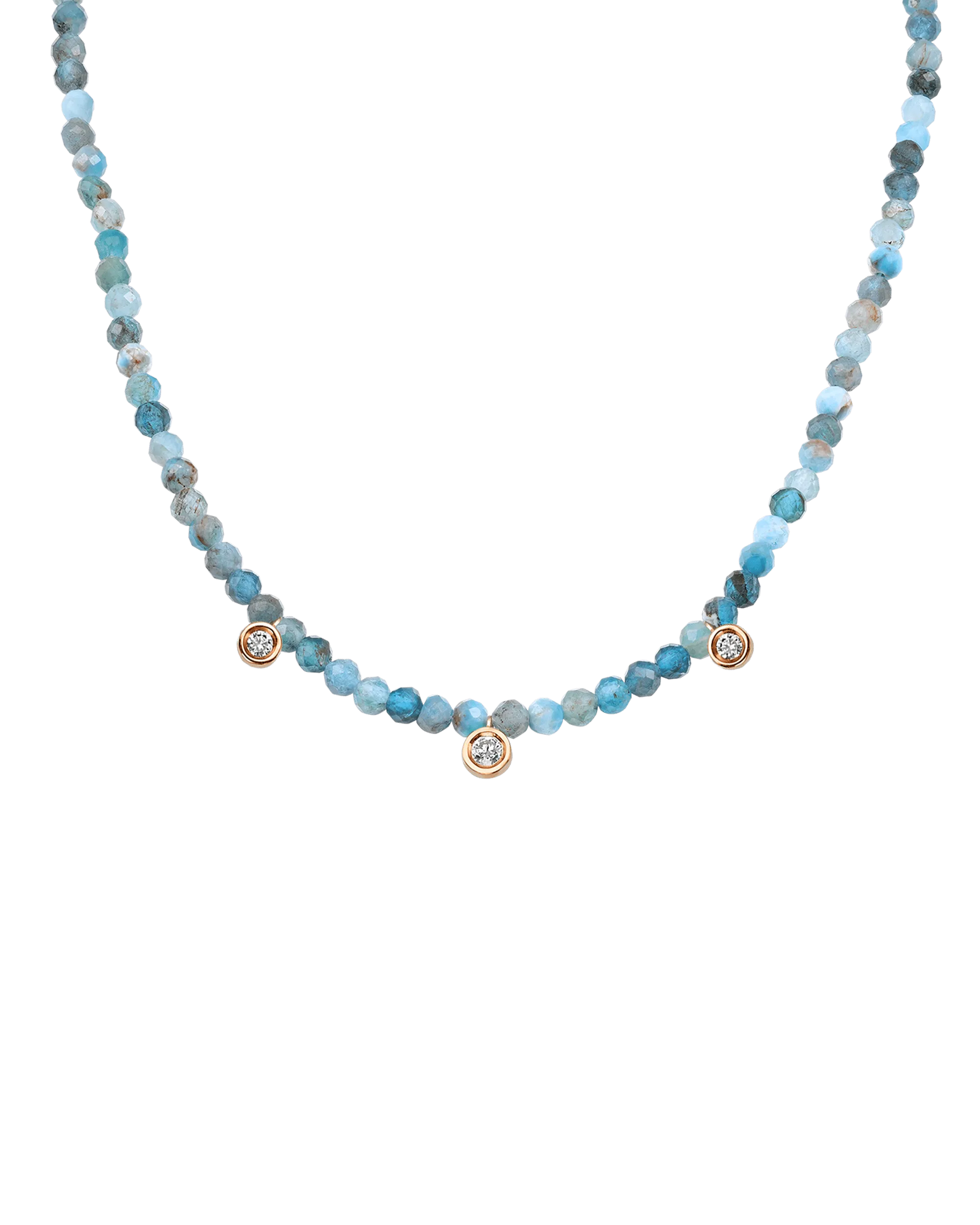 Blue Lapis Gemstone & Three diamonds Necklace - 14K Rose Gold