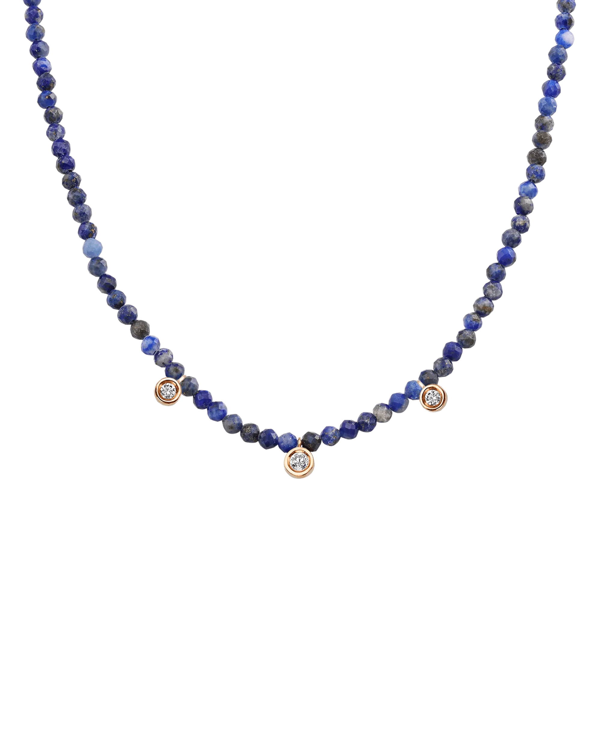 Blue Lapis Gemstone & Three diamonds Necklace - 14K Rose Gold