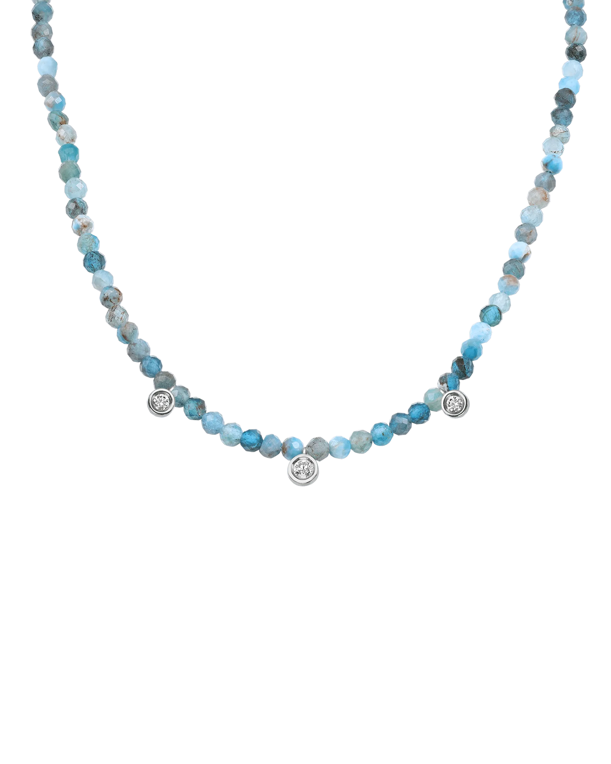 Blue Lapis Gemstone & Three diamonds Necklace - 14K Rose Gold