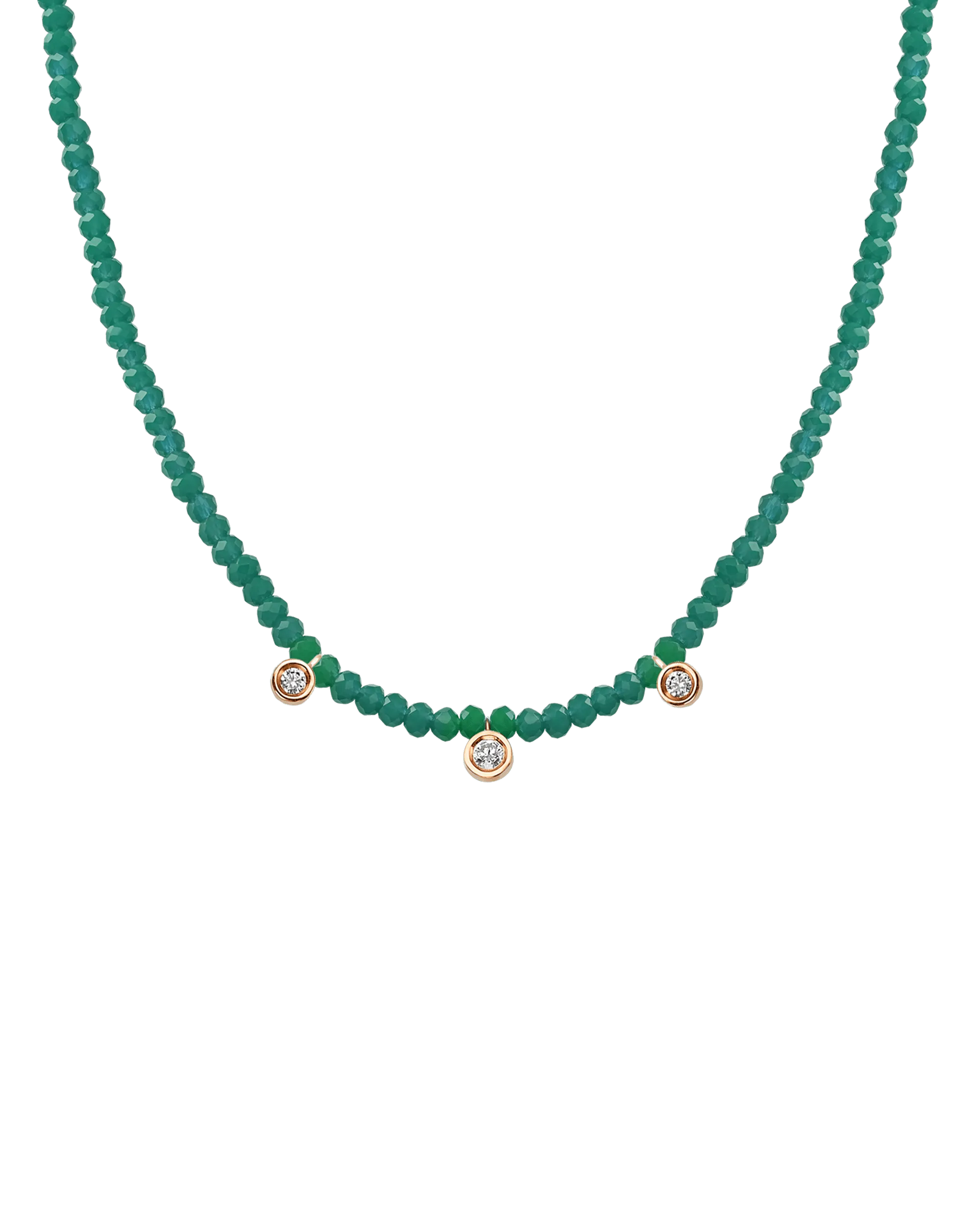 Blue Lapis Gemstone & Three diamonds Necklace - 14K Rose Gold