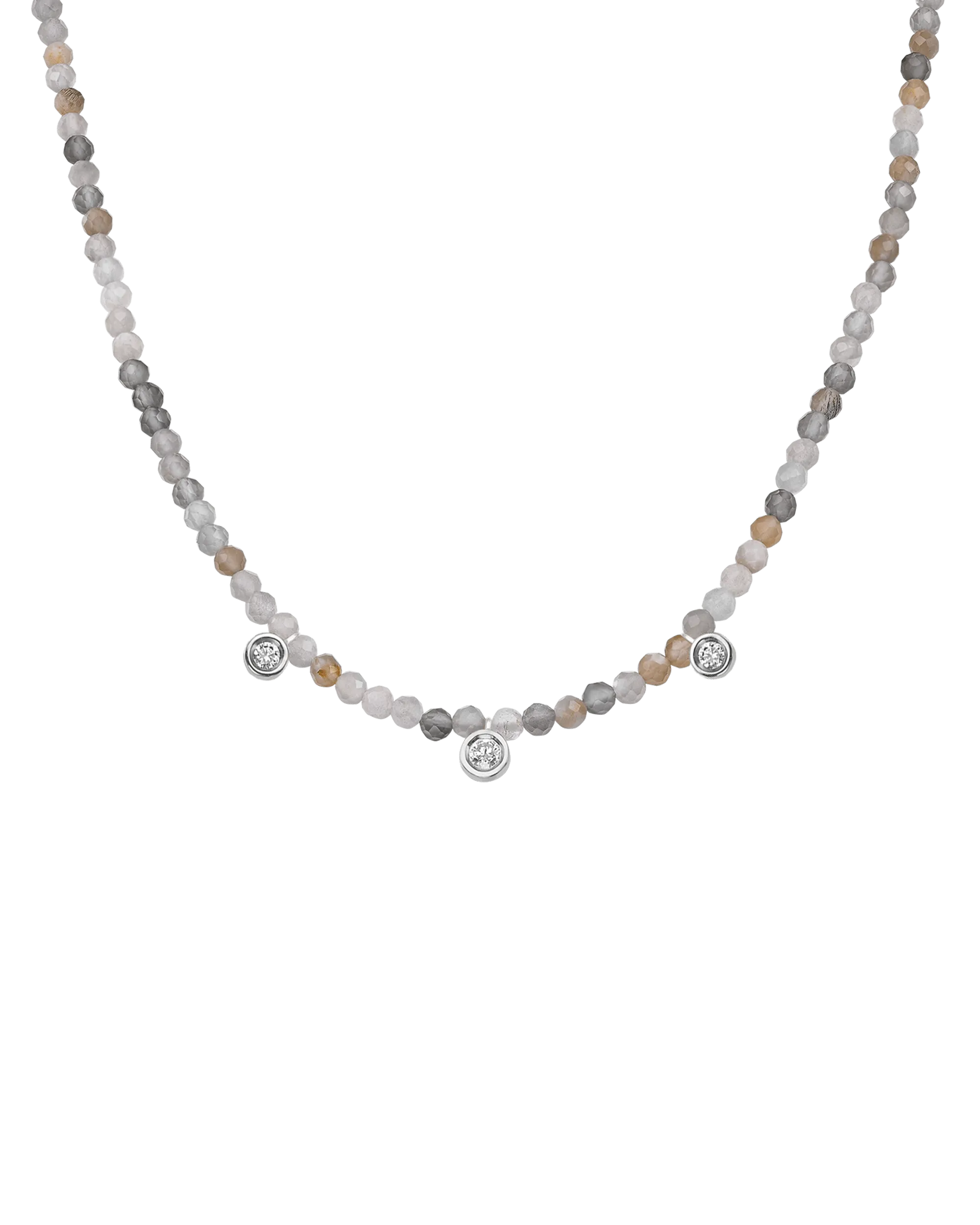 Blue Lapis Gemstone & Three diamonds Necklace - 14K Rose Gold