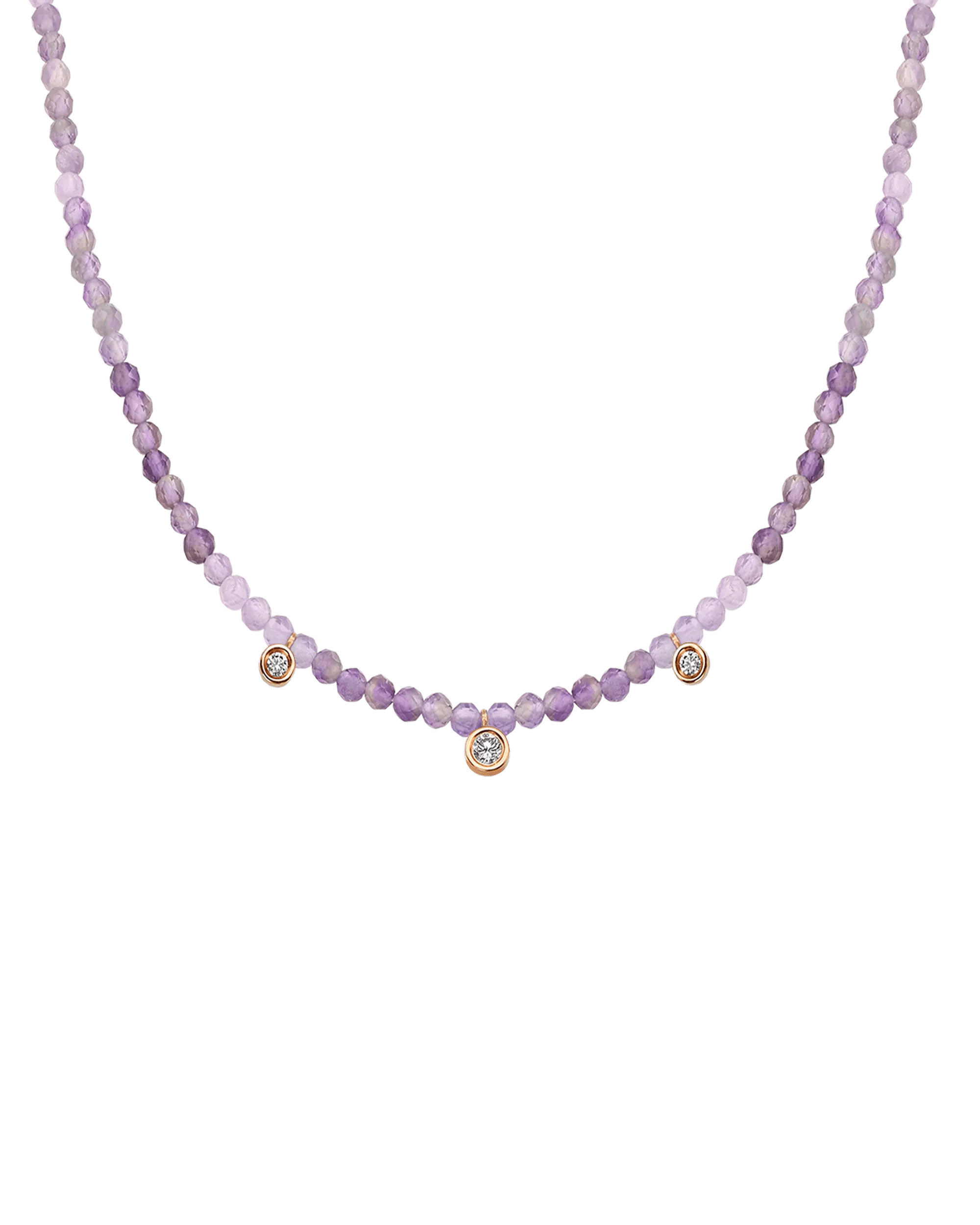 Blue Lapis Gemstone & Three diamonds Necklace - 14K Rose Gold