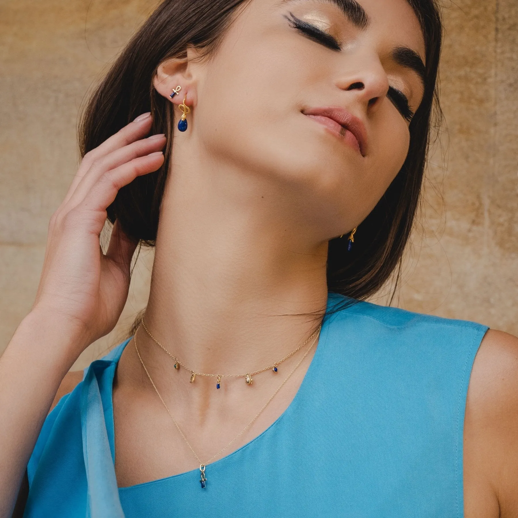 Boucles d'Oreilles Clou ECFEW™ 'The Ruler' ânkh avec Lapis Lazuli