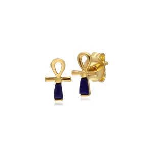 Boucles d'Oreilles Clou ECFEW™ 'The Ruler' ânkh avec Lapis Lazuli