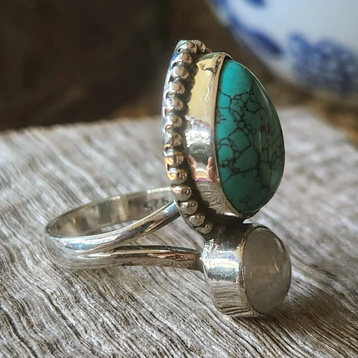 CALM MOON - MOONSTONE & TURQUOISE 925 BOHO RING