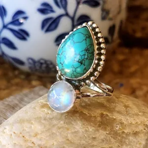 CALM MOON - MOONSTONE & TURQUOISE 925 BOHO RING
