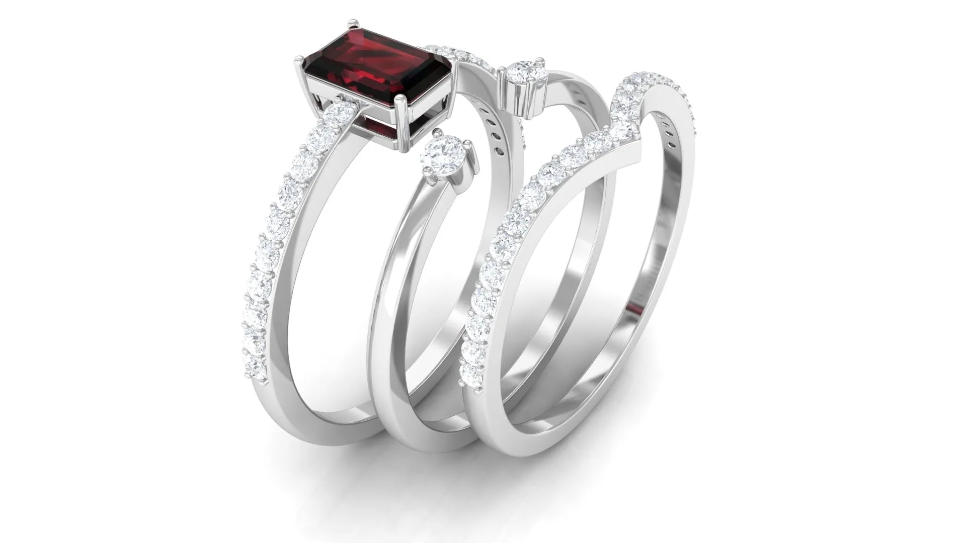 Certified Garnet Ring Set with Diamond in Prong Setting