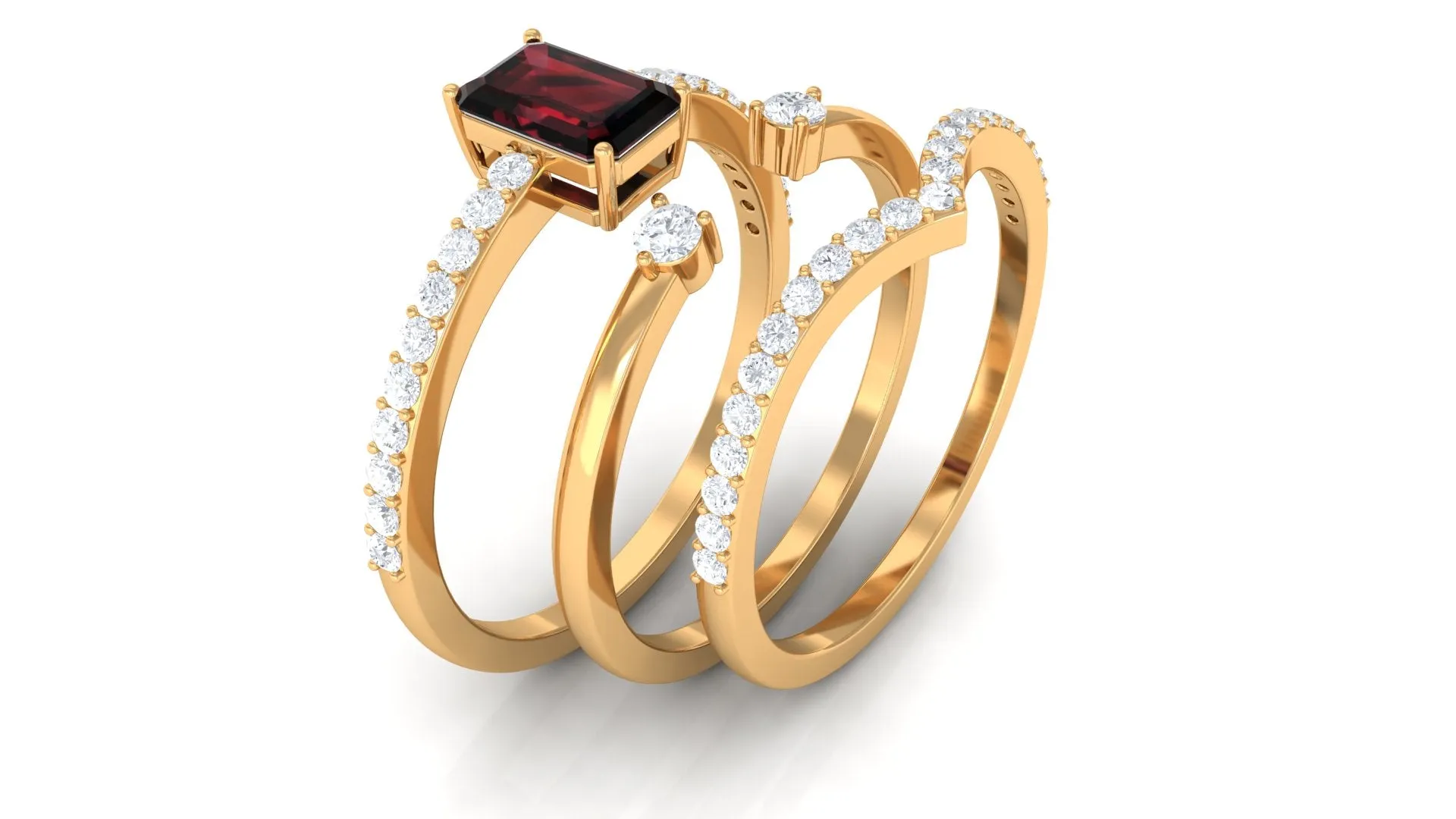 Certified Garnet Ring Set with Diamond in Prong Setting