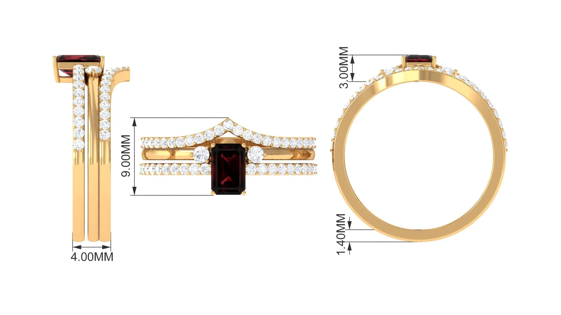 Certified Garnet Ring Set with Diamond in Prong Setting
