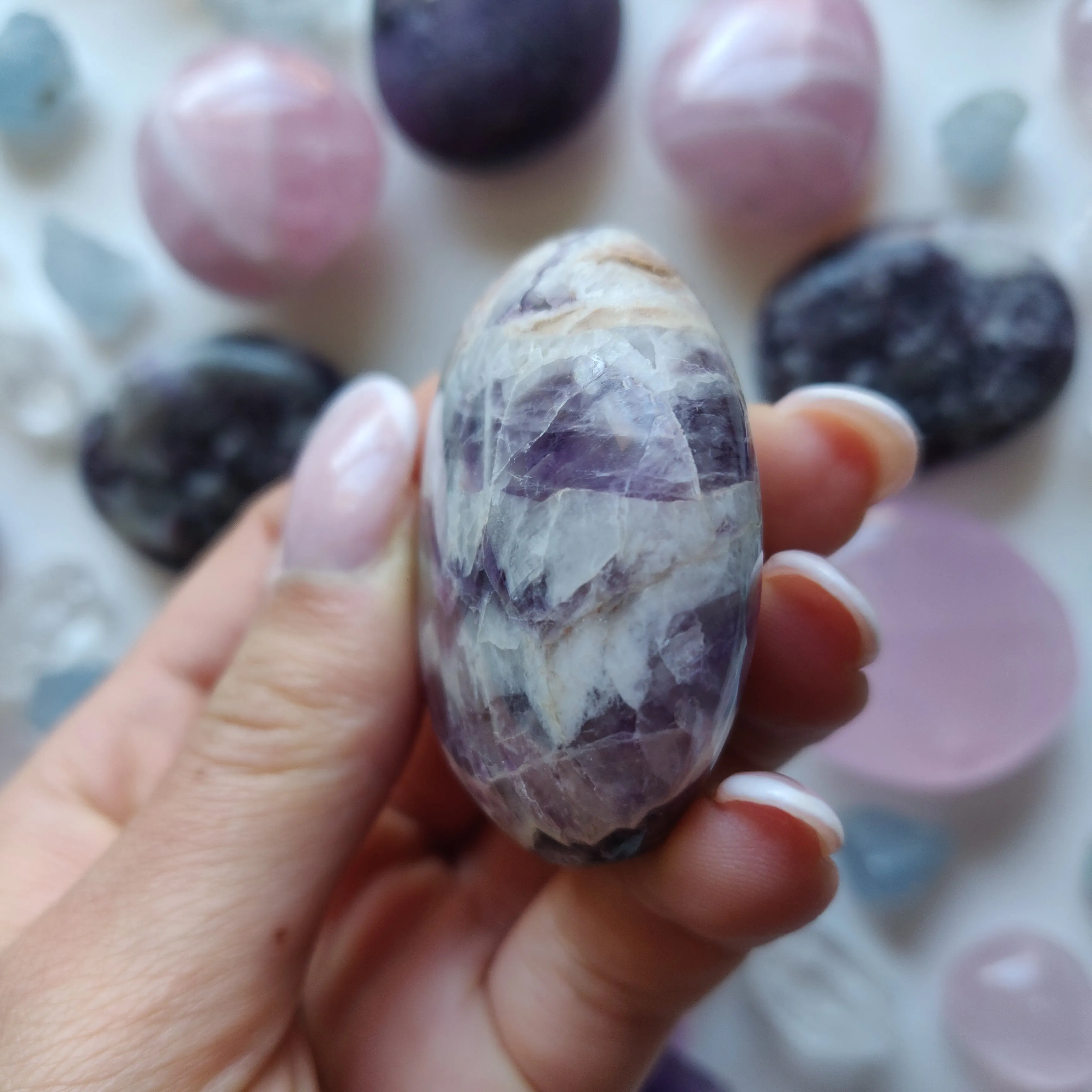 Chevron Amethyst Palm Stone (#15)