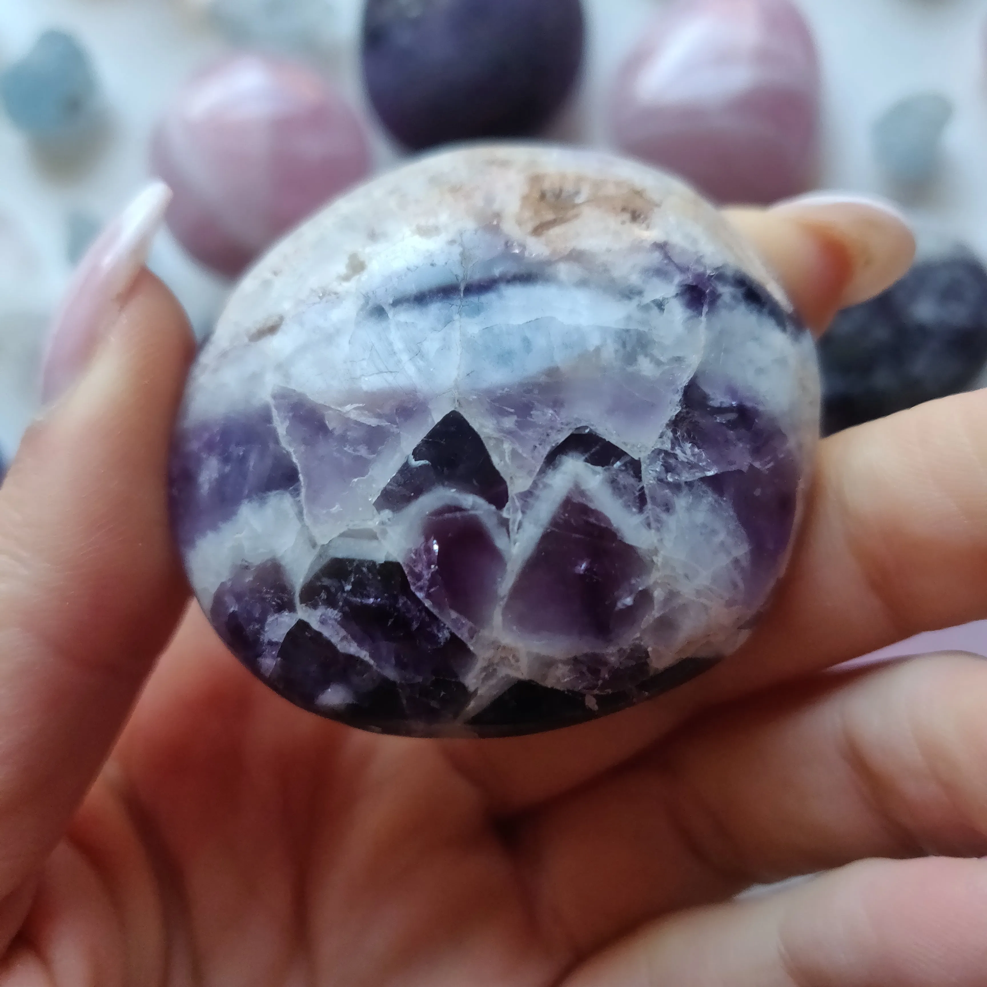 Chevron Amethyst Palm Stone (#15)